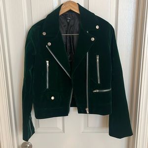 Forest Green Velvet Moto Jacket